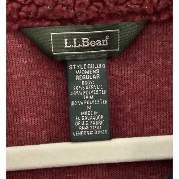 L.L.Bean Regular Fit Sherpa Fleece Jacket Women Size Medium Red Black Trim - Picture 2 of 7